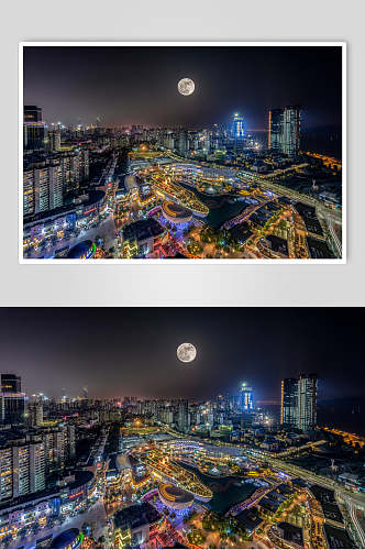 城市夜景月亮高清图片