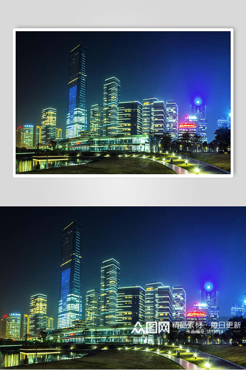城市建筑LED灯饰夜景高清图片素材