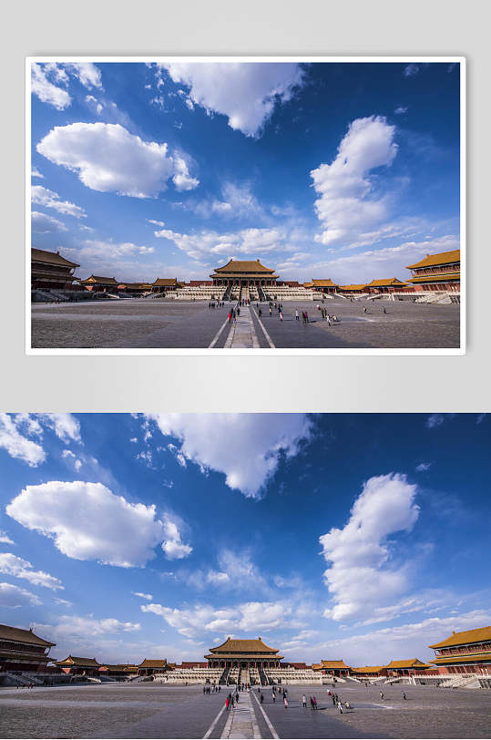 北京故宫蓝天白云风光建筑正面图片