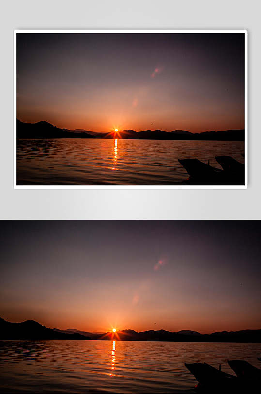 泸沽湖落日高清图片