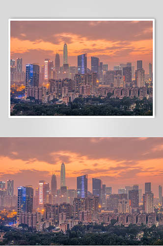 夕阳晚霞下的深圳城市夜景高清图片