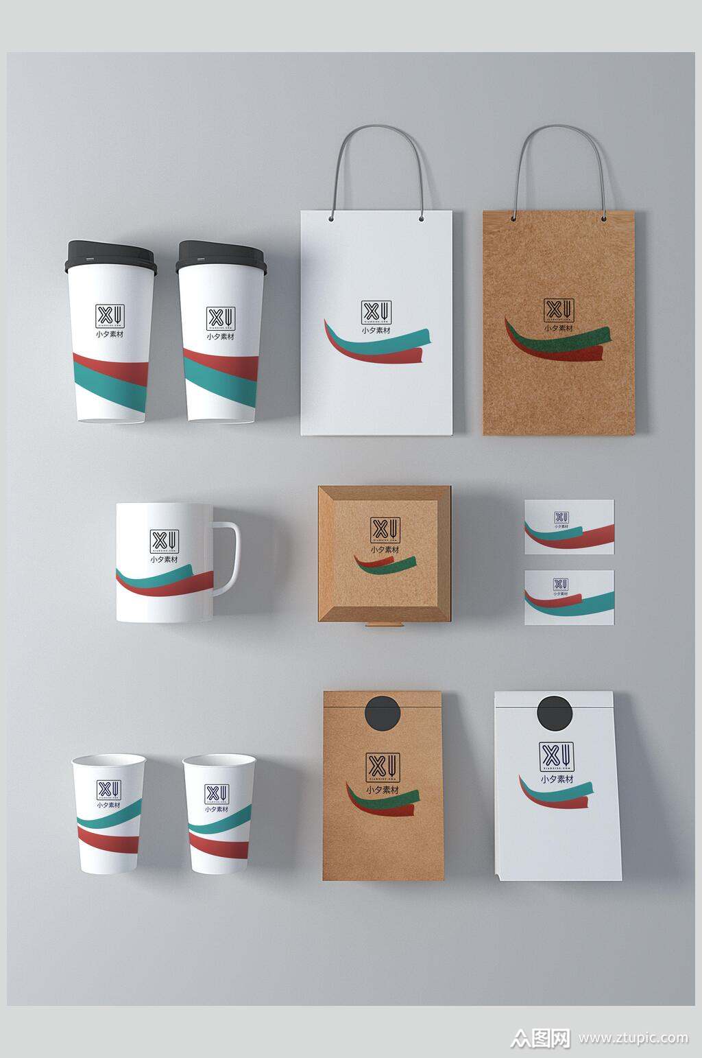 咖啡奶茶包装整套vi样机贴图效果图素材