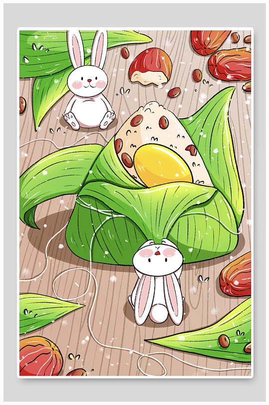 创意蜜枣咸蛋黄粽子端午节插画素材