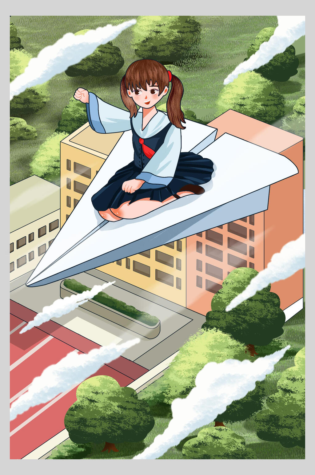 创意卡通人物开学季插画素材素材