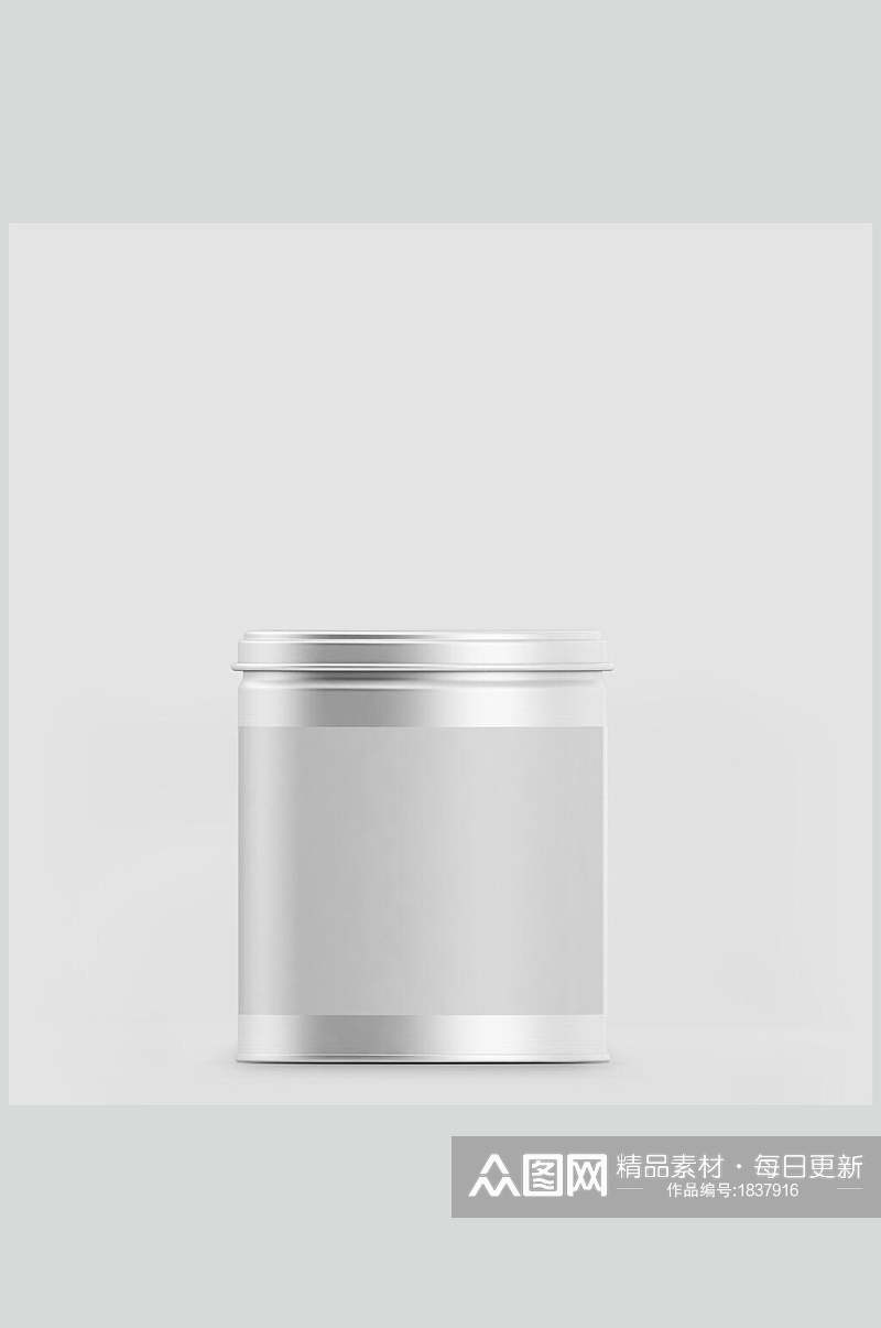 极简银色金属盒咖啡茶叶包装袋样机效果图素材
