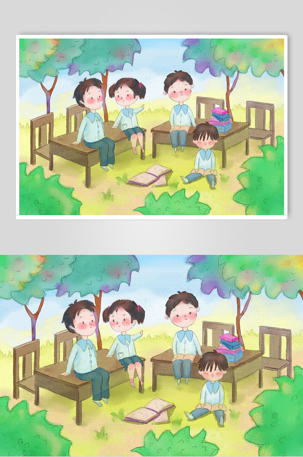 水彩卡通人物开学季插画素材素材