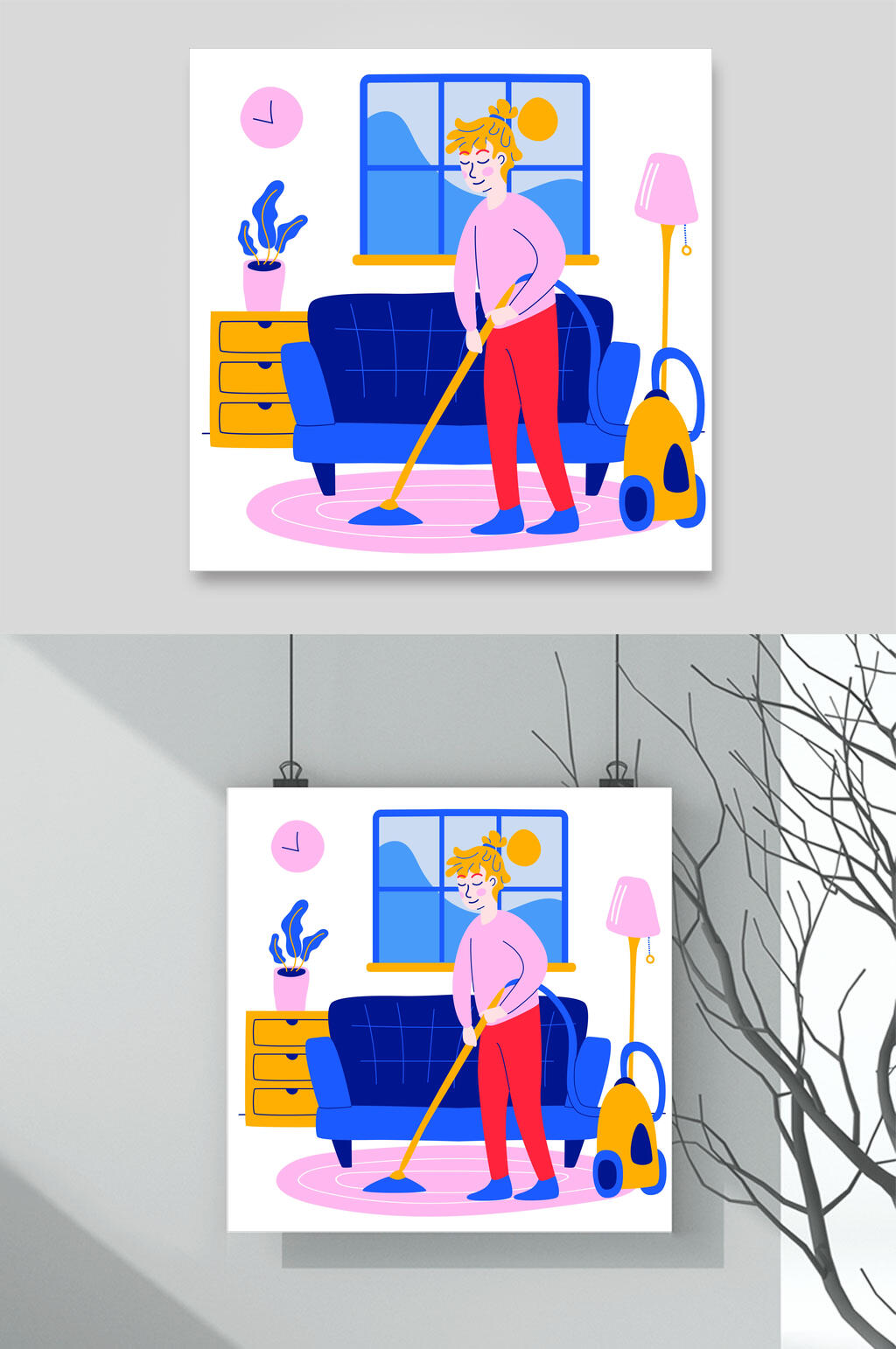 收拾家务卫生卡通插画素材