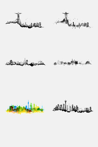 手绘画世界城市建筑免抠元素素材