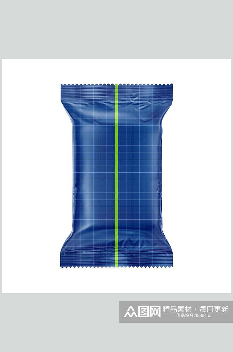 蓝色密封膨化食品包装袋样机效果图素材