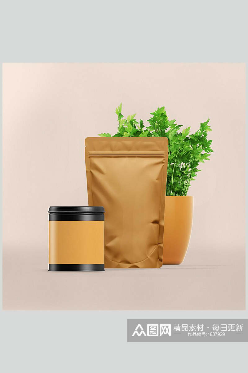 黄色金属盒咖啡茶叶包装袋整套VI样机效果图素材