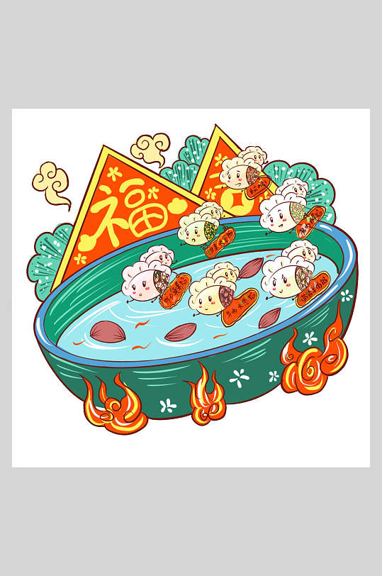 国潮传统美食饺子插画素材