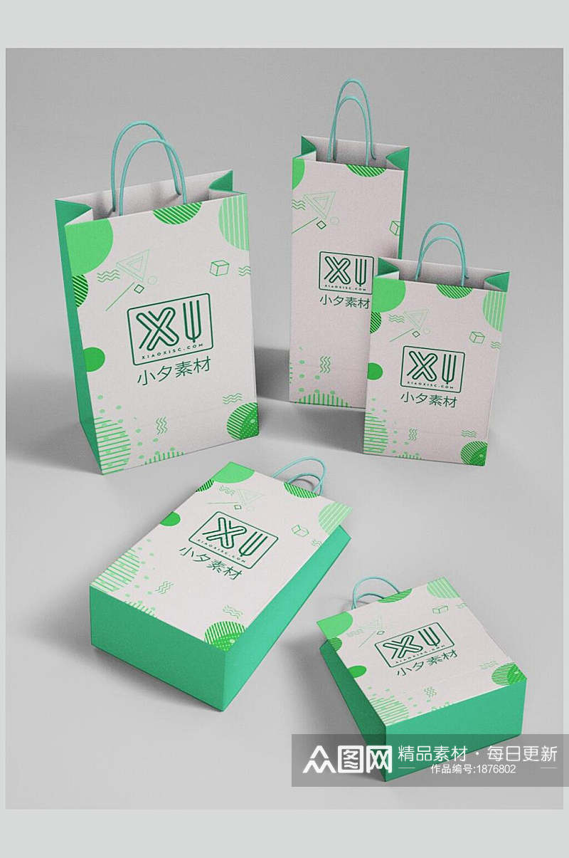 清新绿色手提袋包装样机贴图效果图素材