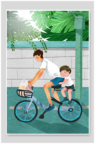 父亲节骑自行车插画素材