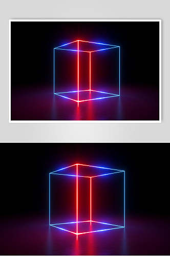 暗色正方体空间光线折射光效图片