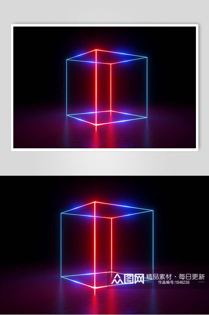暗色正方体空间光线折射光效图片素材
