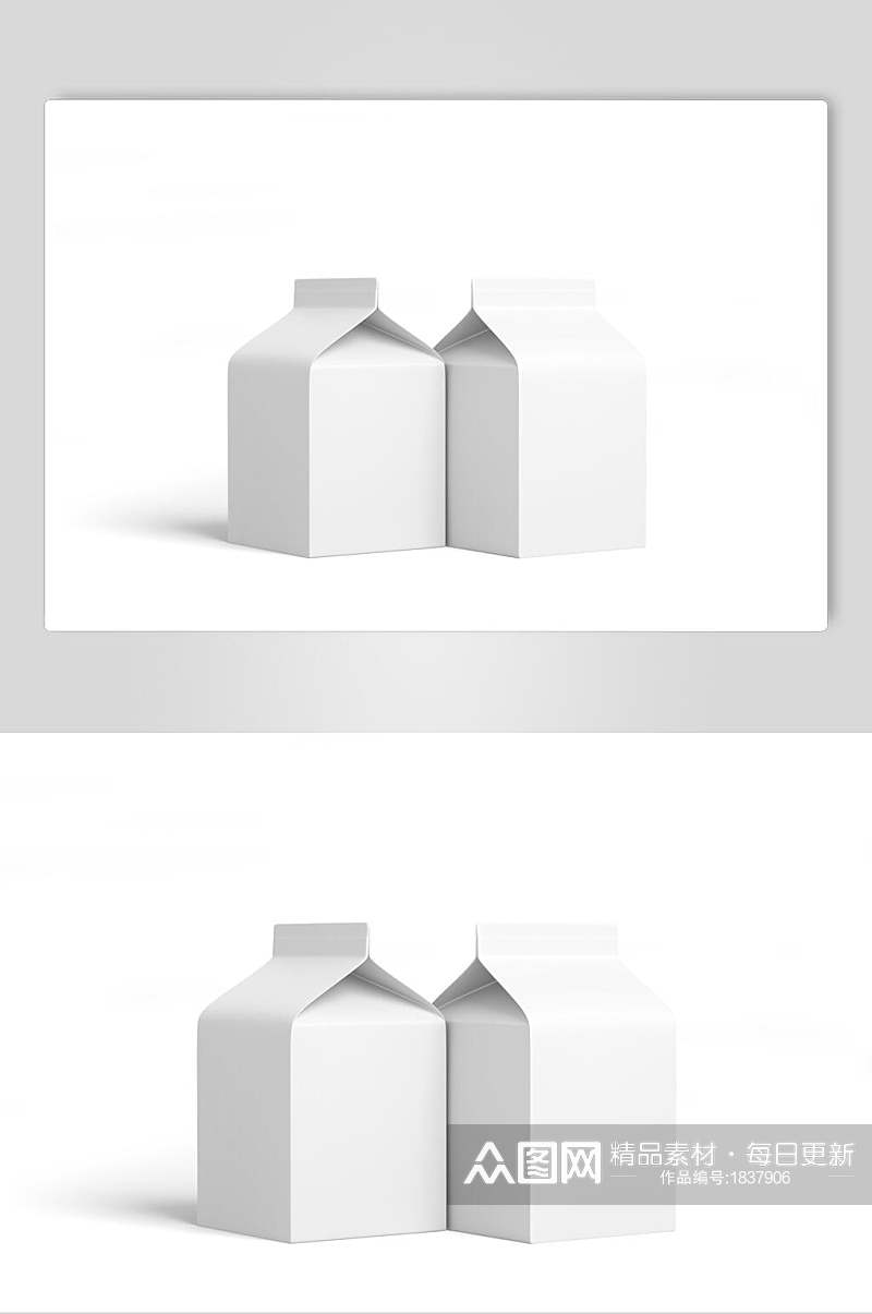 极简两个白色牛奶盒样机效果图素材