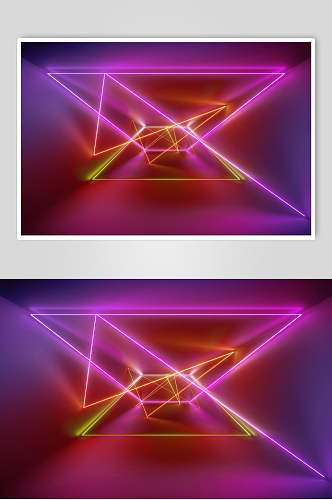 红粉黄色相交空间光线折射光效图片