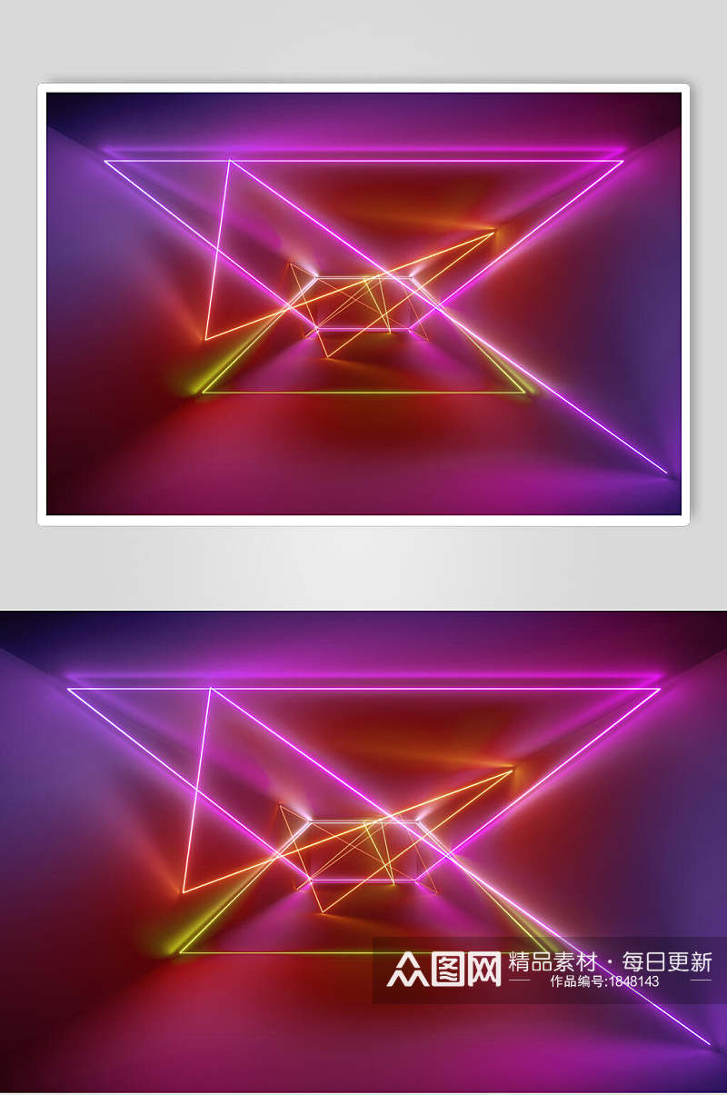 红粉黄色相交空间光线折射光效图片素材
