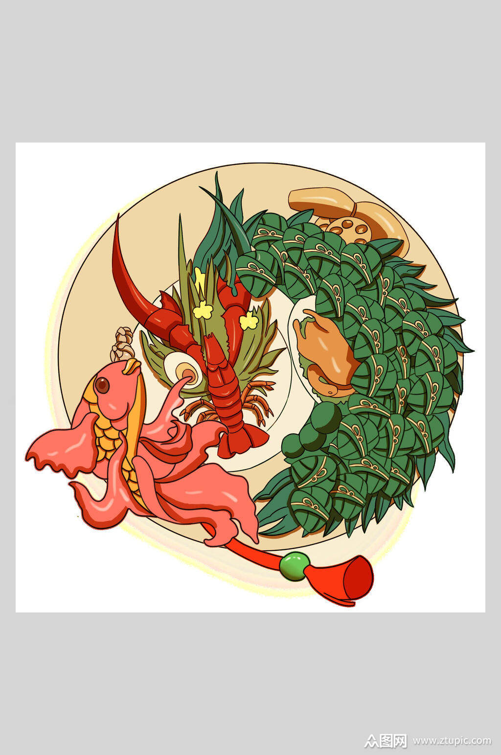 国潮美食美味海鲜插画素材