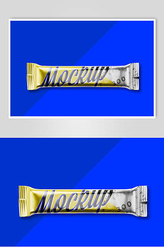 蓝底巧克力糖果袋包装样机效果图