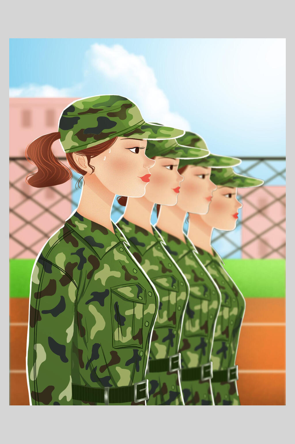 清新军训开学季插画素材素材