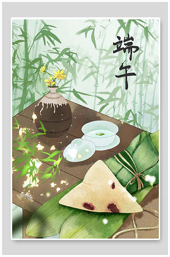 清新竹子端午节美食插画素材