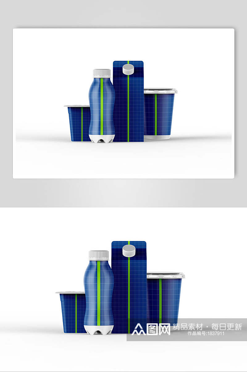 蓝色创意酸奶盒样机效果图素材