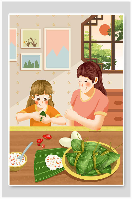 包粽子插画图片-包粽子插画素材下载-众图网