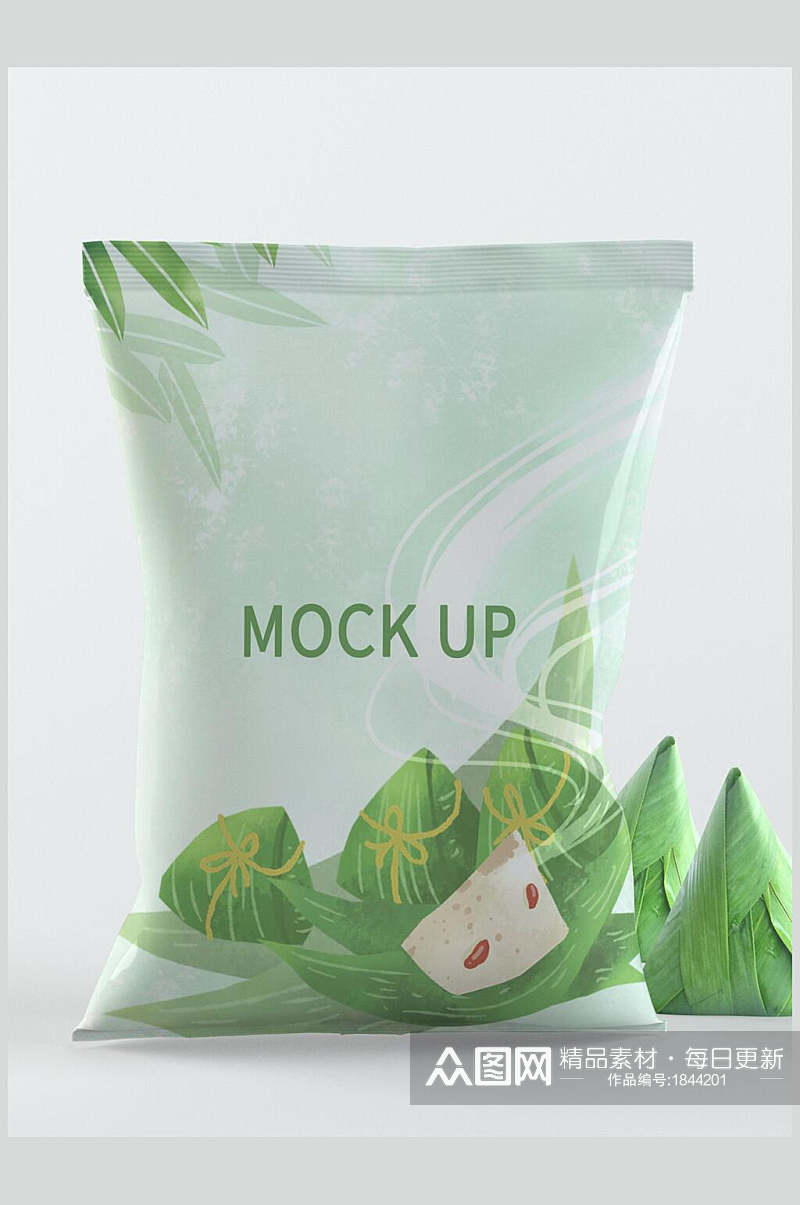 清新简约粽子食品包装袋样机效果图素材