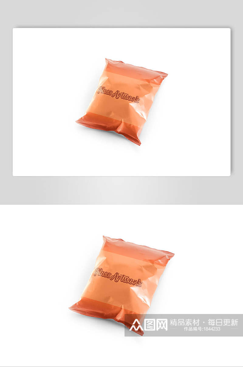 橘色膨化食品包装LOGO展示样机素材
