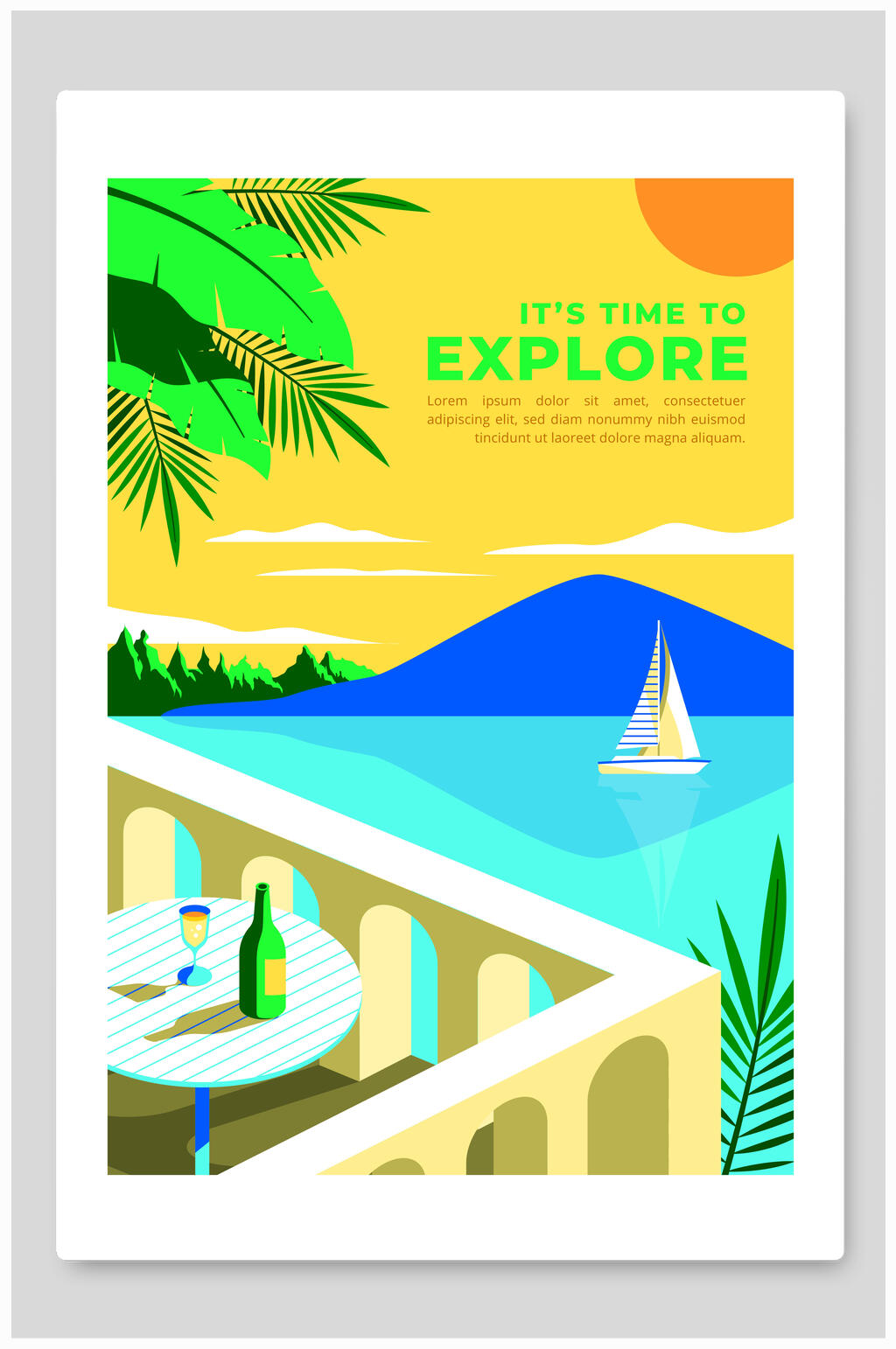 卡通海岛游冲浪旅行插画素材素材