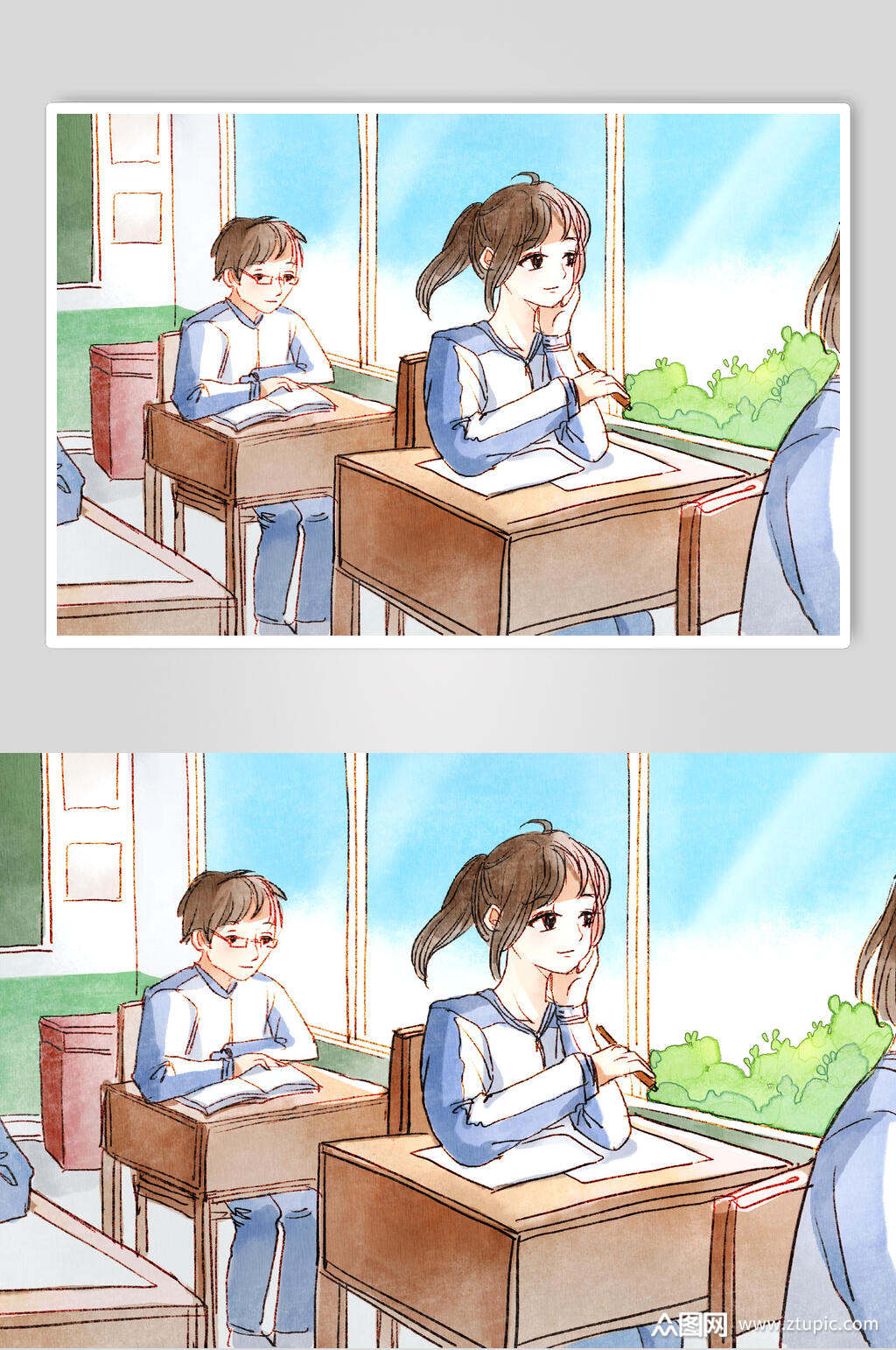 动漫风开学季插画素材