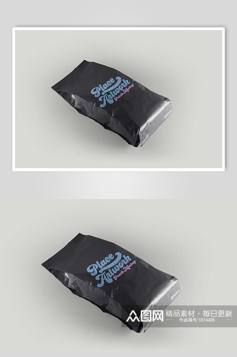 黑色速溶饮品食品包装袋样机效果图素材