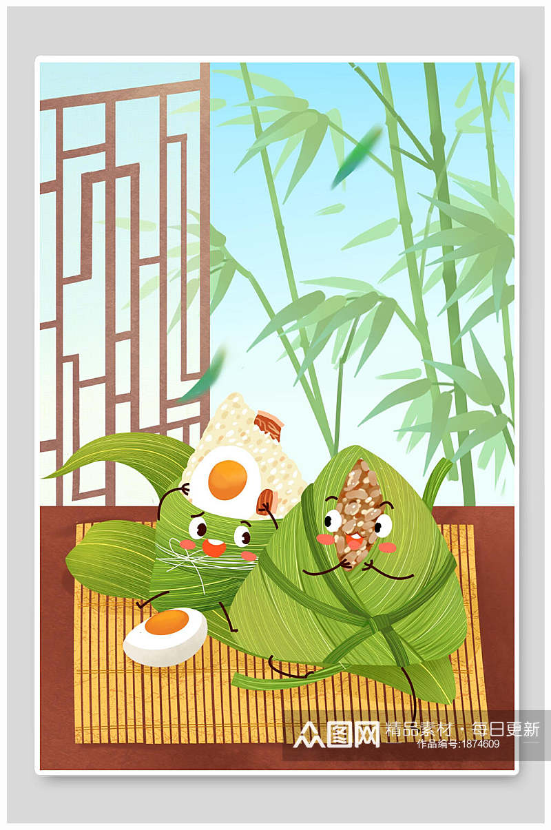 日式端午节美食粽子插画素材素材