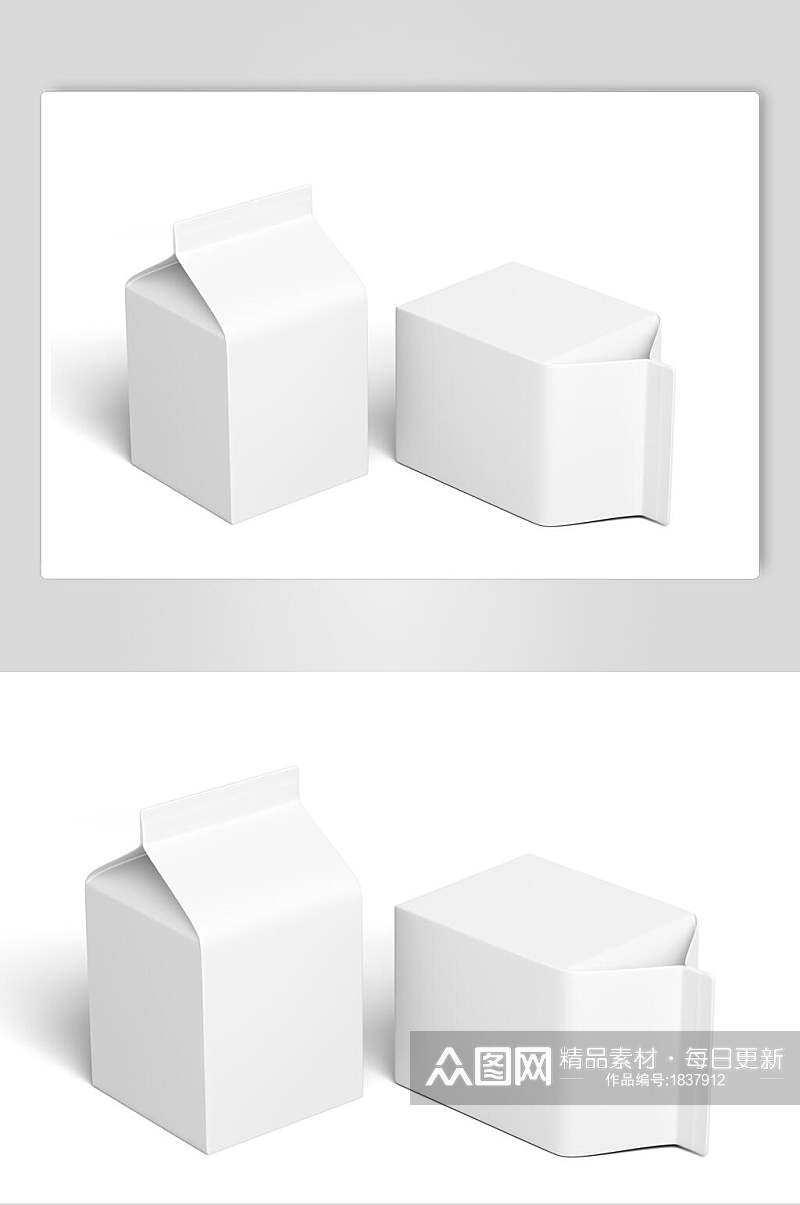 极简白色牛奶盒样机效果图素材