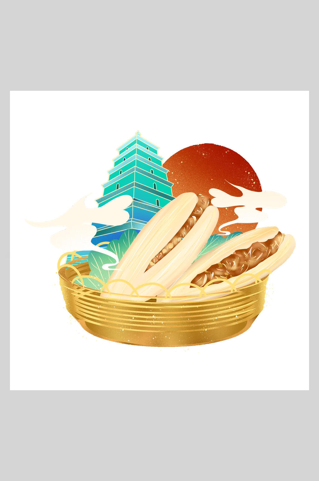 国潮美食肉夹馍插画素材素材