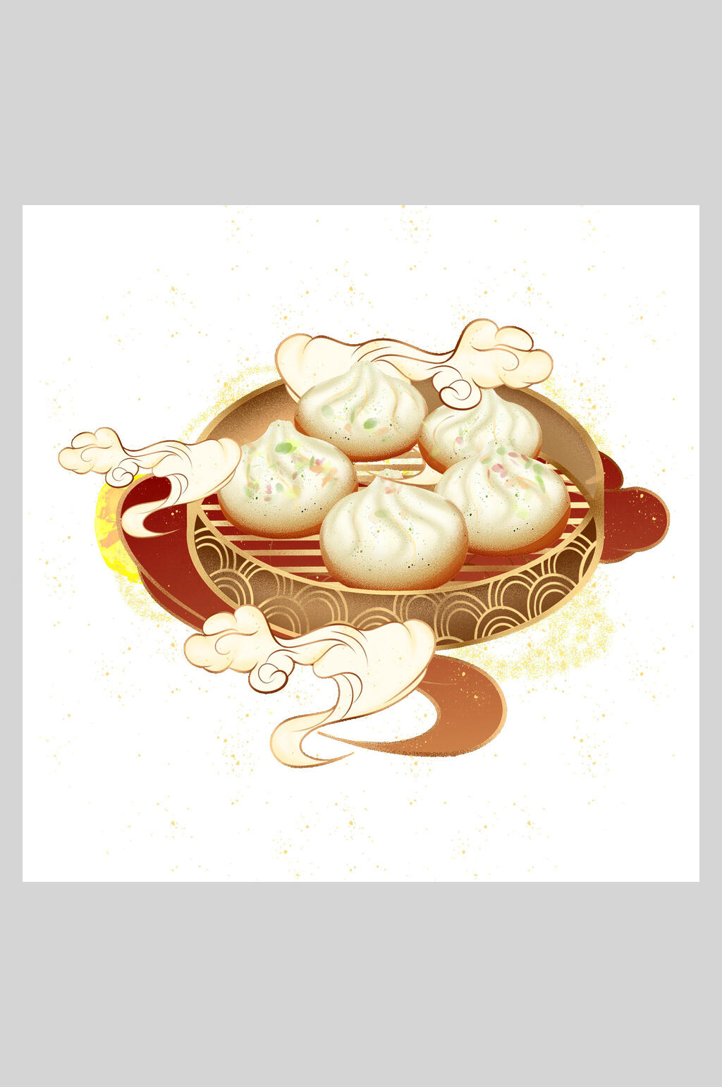国潮美食小笼包插画素材素材
