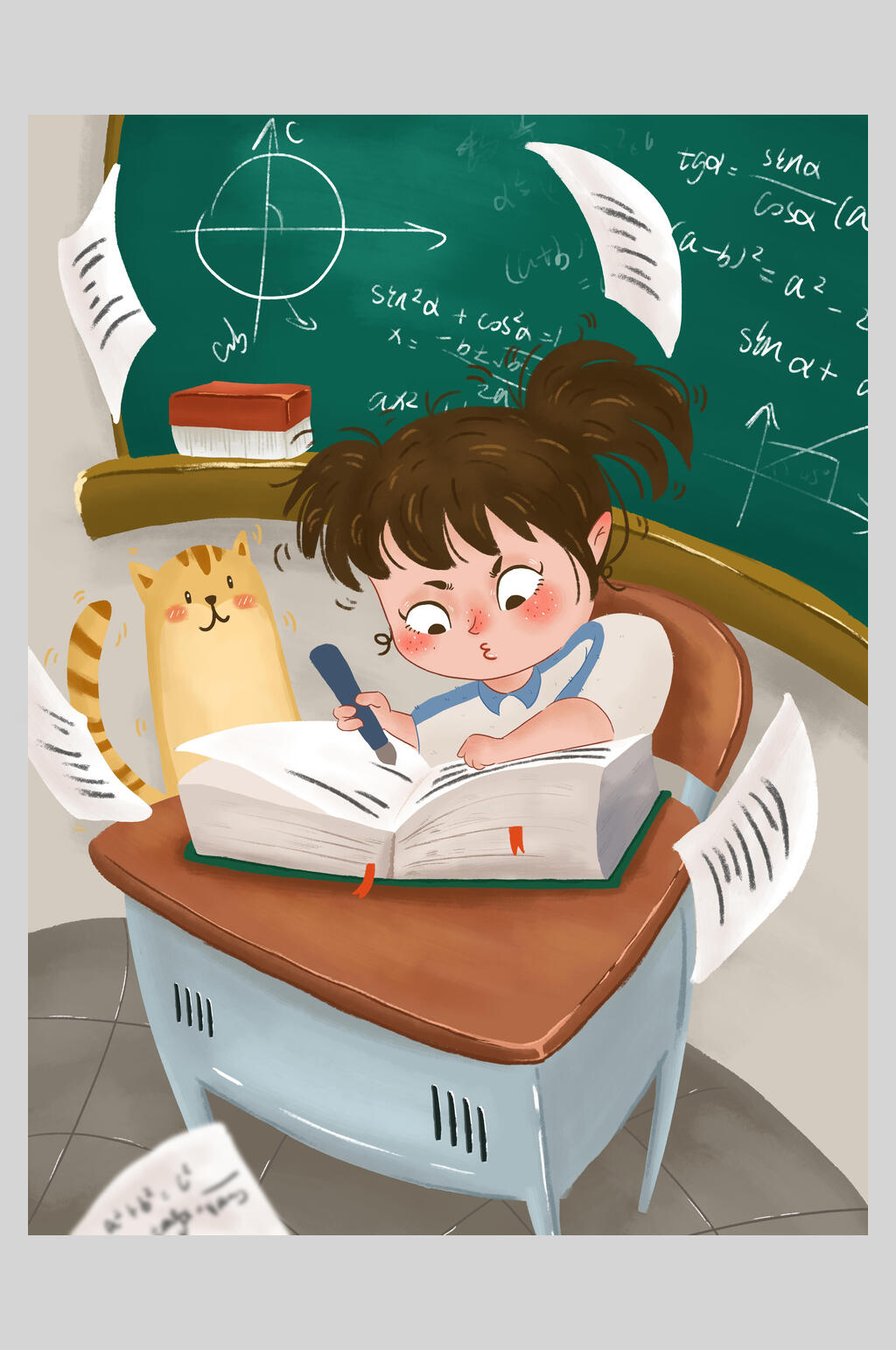 黑板风开学季插画素材素材