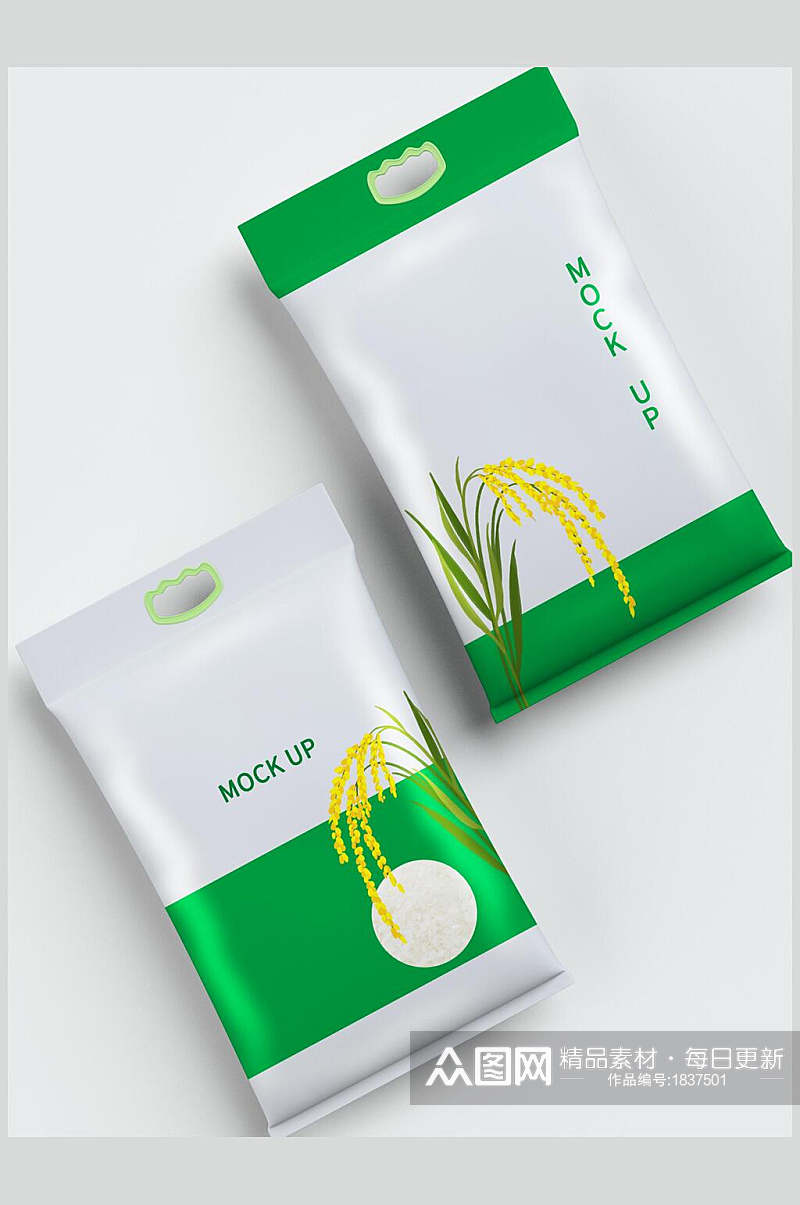 清新绿色大米产品包装样机效果图素材