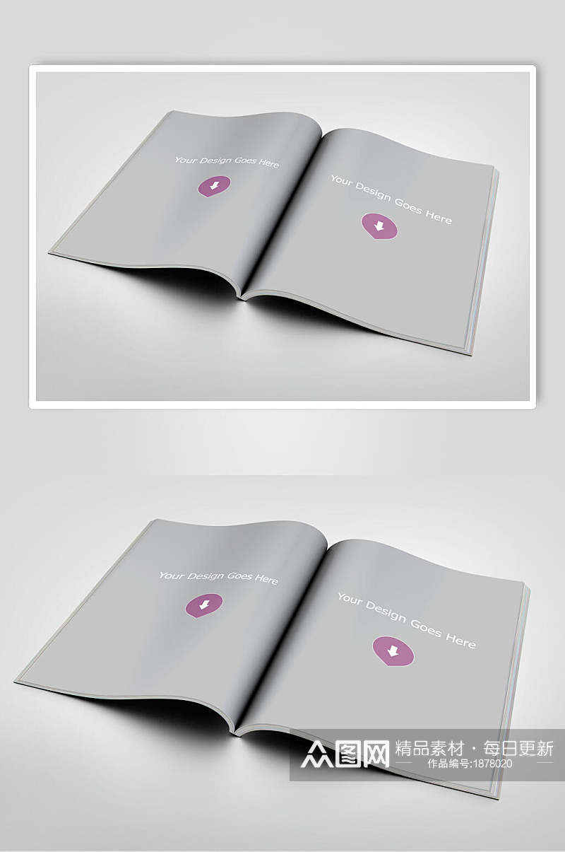 简洁灰色画册杂志内页LOGO展示样机效果图素材