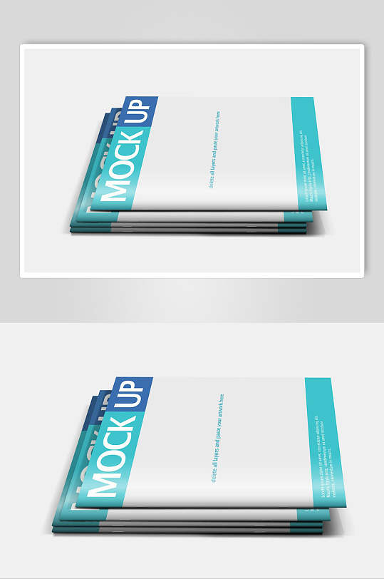 多本蓝白封面画册杂志LOGO展示样机效果图