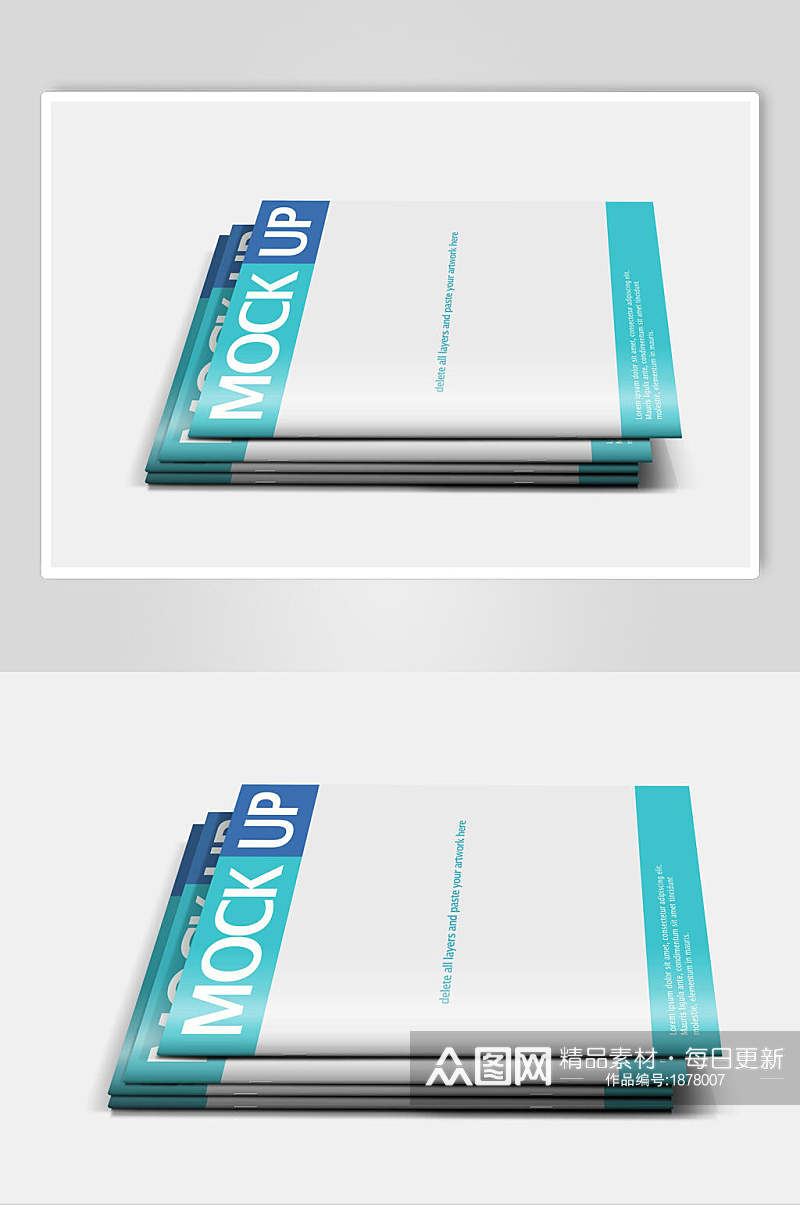 多本蓝白封面画册杂志LOGO展示样机效果图素材
