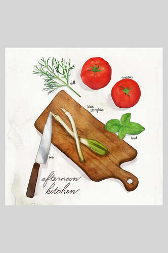 西红柿刀具食材美食插画素材