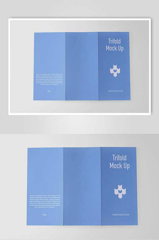 简洁蓝色三折页宣传单展开样机效果图