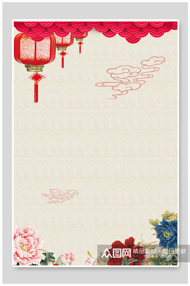 中式花卉祥云免抠背景设计素材