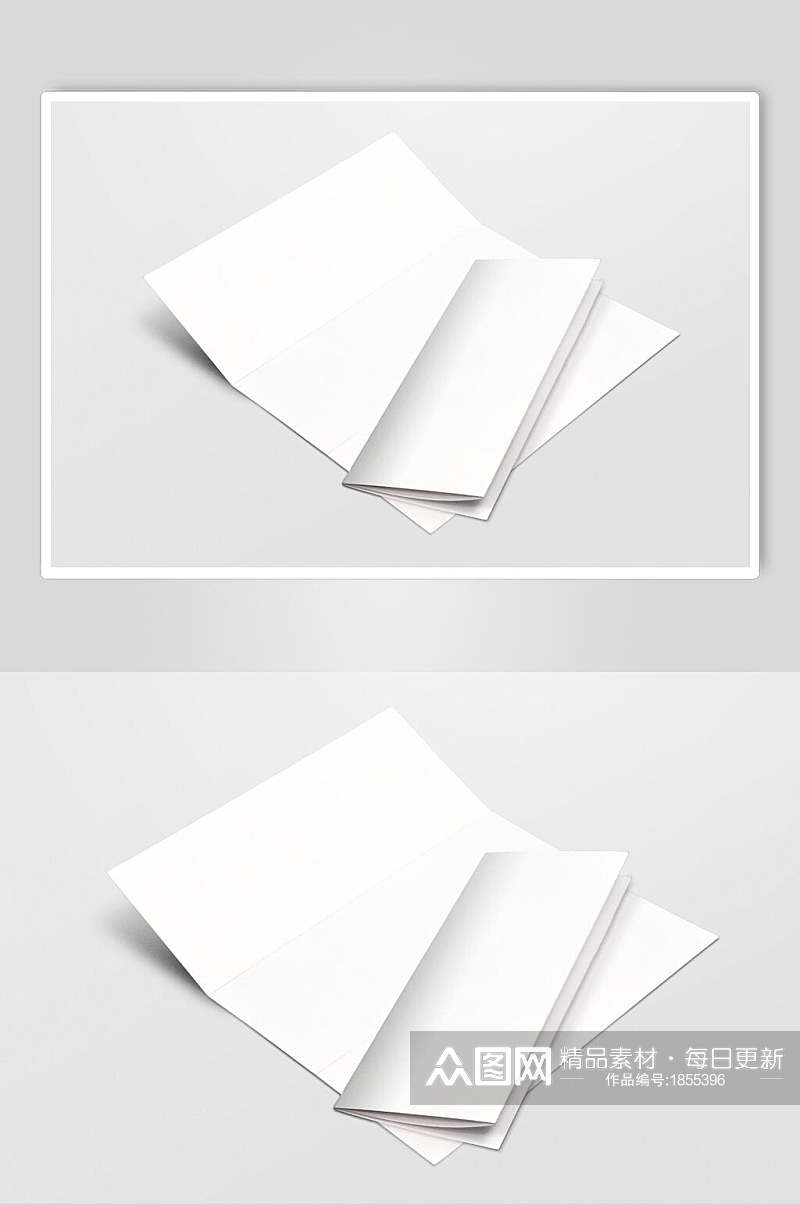 极简三折页宣传单展开折叠样机效果图素材