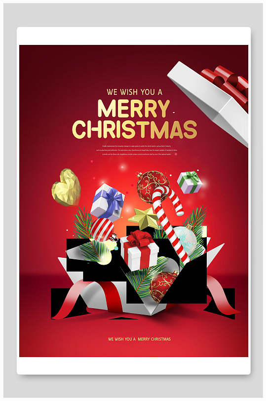 深红礼物圣诞节海报