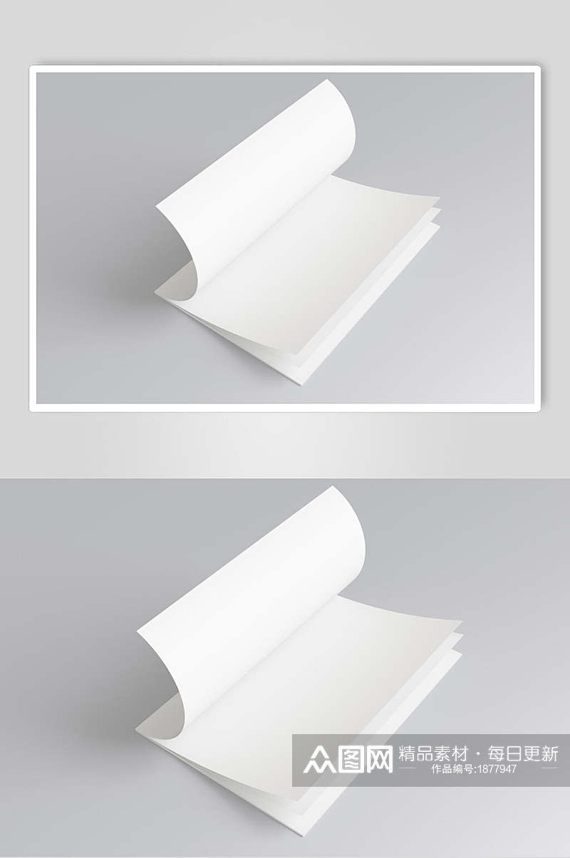 白色书本杂志画册样机翻页效果图设计素材