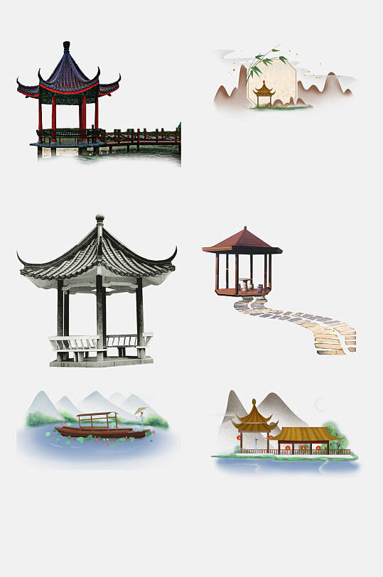 简约中国风凉亭建筑免抠设计元素素材