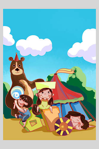 卡通游乐园儿童节插画素材